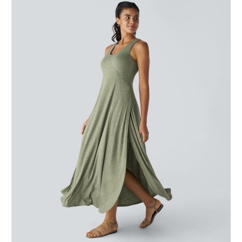 NWT Halara U Neck Flowy Maxi Casual Tank Travel Coastal Comfort Dress Size XL